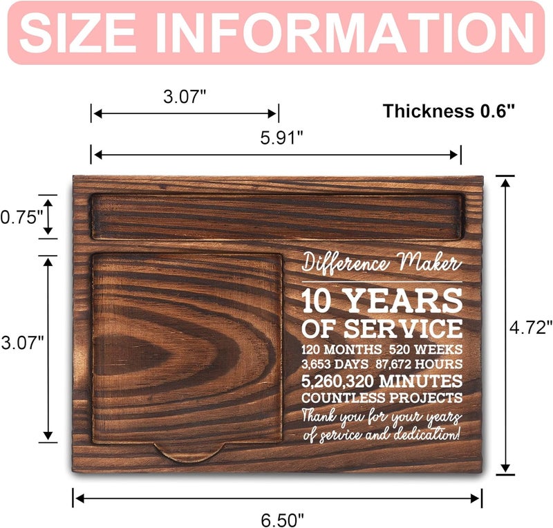 FTONENI 10th Work Anniversary Appreciation Gifts, 10 Year Work Anniversary Thank You Gifts, Sticky Note Holder, Post-it Note Dispenser for Desk, Wooden Post-it Note & Pen Holder 6.5" x 4.7" - FTA113 - Image 2